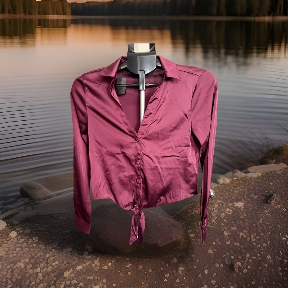 Guess Burgundy Blouse With Tie At The Bottom Size Ex Small NWOT